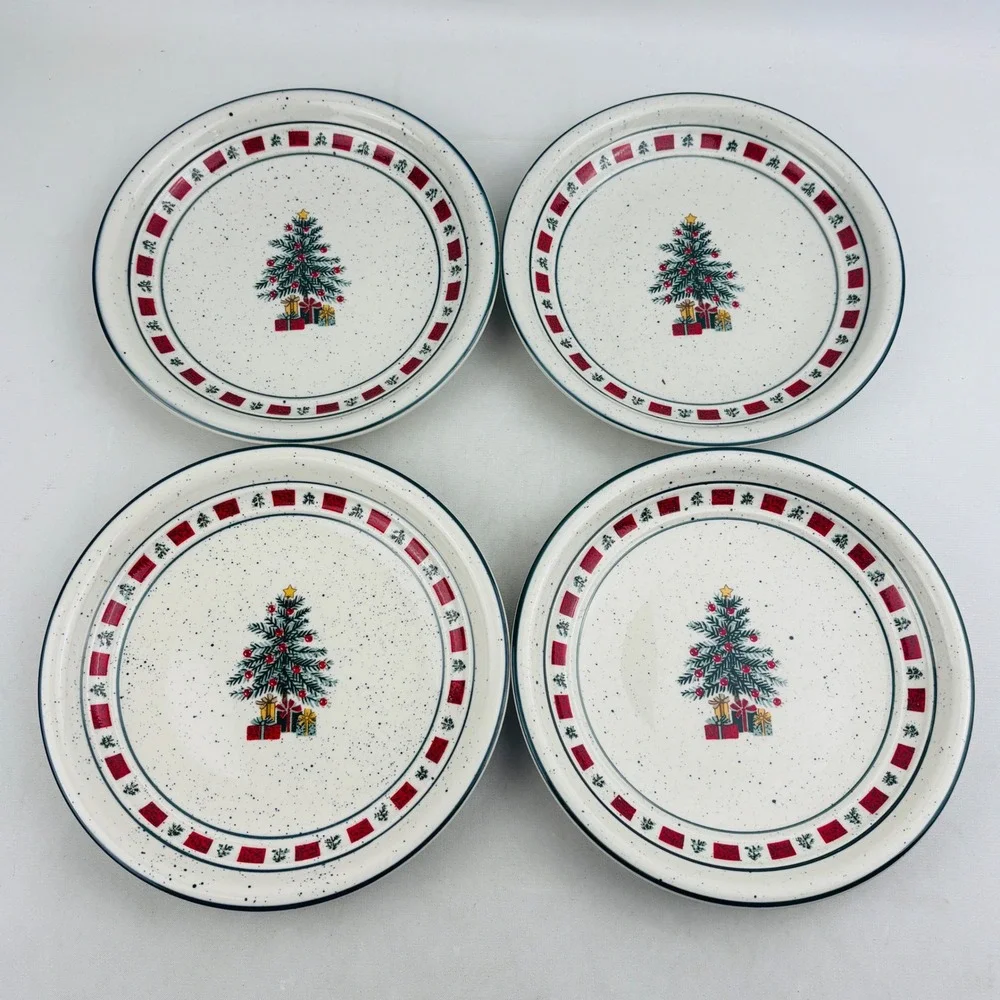 Country Crock Christmas Salad Plate Set of 4 Speckled Stoneware 7.5